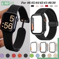 PC Case Cover Silicone Rubber Band Strap for Apple Watch SE 3 2 IWatch Series 11 10 9 8 7 6 5 4 46mm