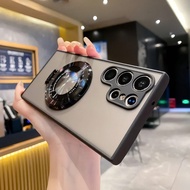 1pc Fashion Matte Shockproof Armor Phone Case With CD Texture Magnetic Stand For Galaxy S24/S23/S22/