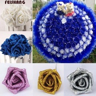 FEISHANG Foam Roses 10pcs Blue Roses Bride Bouquet with Glitter Powder Decoration