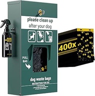 Flash Furniture Kessler Locking Dog Waste Bag Dispenser with Glow in The Dark Sign, Hand Sanitizer Bottle and Rain Guard - 400 Pull Out Header Bags Included