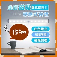 USB 充電LED ￼磁吸感應式夜燈 燈光 白燈 長短燈 免釘燈 免打孔燈 櫥櫃燈 樓梯燈 夜燈 感應燈 夜尿燈 USB燈 自動燈 磁吸衣櫃燈（15CM/白光） 智能  [平行進口]