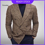 FOCUS Men Blazer Slim Fit Turndown Collar Solid Color Streetwear Autumn Winter British Style Buttons Suit Jacket Coat for Office