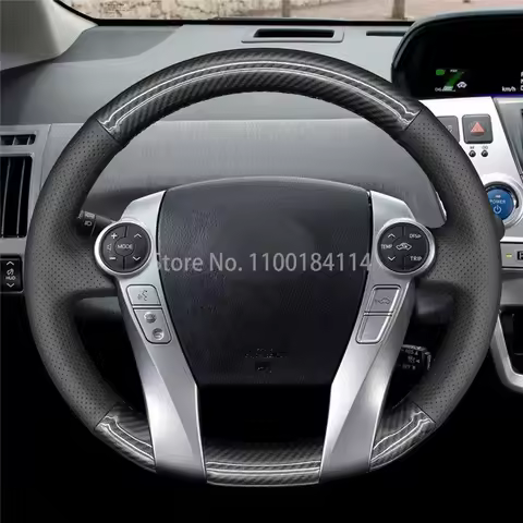 Hand-Sewn PU Carbon Fiber Leather Car Steering Wheel Cover for Toyota Prius 30(XW30) Prius+ Prius C 