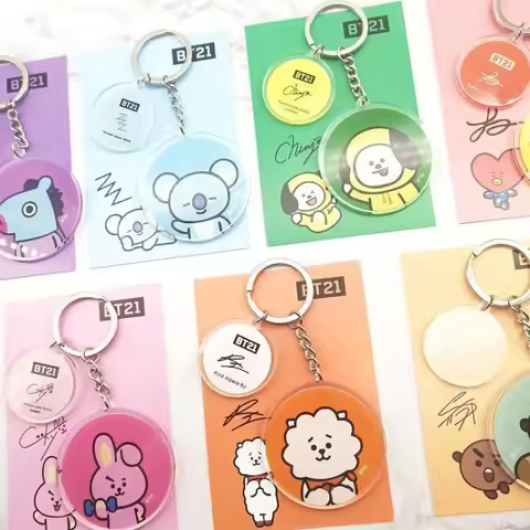 BT21 cartoon keychain, transparent pendant, round and cute accessory, bag decoration, idol-related i