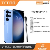 Tecno POP 5 smartphone 2023 Original Cellphone 12GB+512GB 6.8Inch 5G Android Smartphone Legal Mobile Phone