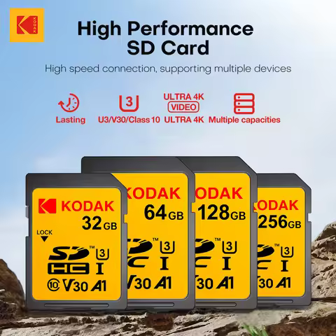 KODAK 100% Original 64GB 128GB SD Card Memory Cards Class10 256GB U3 HD SD Card Memory Card SDXC V30