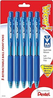 Pentel Bk440bp5c Blue Wow! Retractable Ballpoint Pen 5 Count