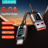 USAMS 6A สายชาจแบตเร็ว Type C Superfast Cable 66W Digital Display Charge Cable for Samsung S8 Note 8 Galaxy Z Flip3