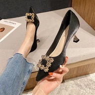 High heels with stones size 235=size 39, easy to wear low shoes, meticulously studded shoes, luxurio