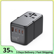 140W Internationals Plug Adapter GaN3 Travel Adapter with Universal Outlet 1 USB A 3 Type C Fast Cha