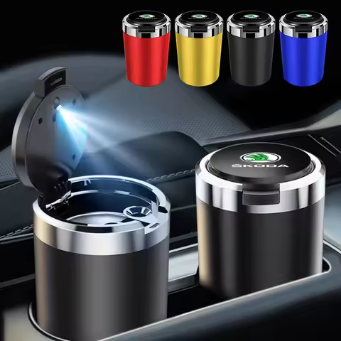 Car Ashtrays with LED Blue Light For Skoda A7 Fabia Superb Yeti Octavia Enyaq Rapid Kodiaq Kamiq Kar