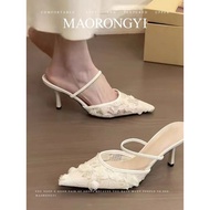 2025 Summer Mesh High Heels Hollow Pointed Toe Stiletto Heel Fairy Daily Lace Shallow Mouth Large Sm