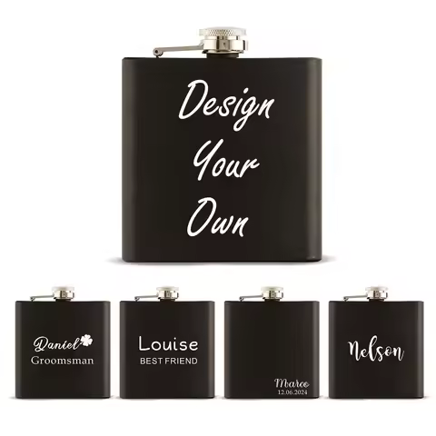 Personalized Black Hip Flask for Men, Custom Whiskey Flask, Groomsmen Gift, Engraved Hip Flask, Mono