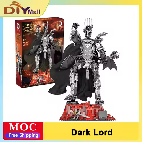 879PCS Dark Lord Mecha Building Set Epic Middle-earth Collectible with LED Eye Poseable Limbs Assemb