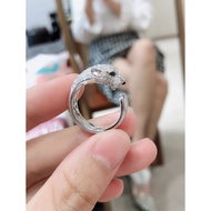 【Best quality】Car Cheetah Series 18K White Gold Emerald Set with Diamonds Open Ring - Women's Luxury