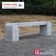 Natural Granite & Marble Long Stone Bench with Backrest, Outdoor Park Garden Patio Courtyard Seating