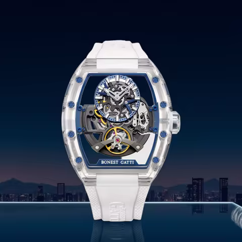 BONEST GATTI 2025 New Fully Automatic Men Watch Skeleton Mechanical Watch White Rubber Band Luminous