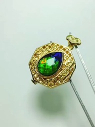斑彩石原石吊墜，925銀銀鑲嵌