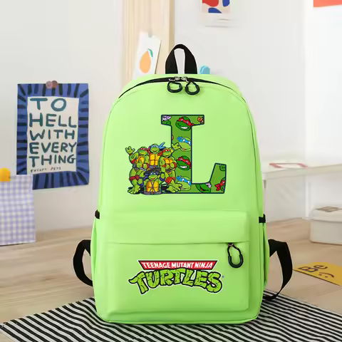Two Sizes Cartoon Ninja Turtles Knapsack for Adult Boys Anime Cute Letter School Bag Teenager Printe