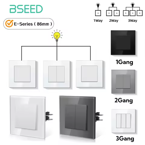 BSEED 1/2/3Gang 1 Way 2 Way 3 Way Button Switch 10A EU Standard Home Switch Black White Golden With 