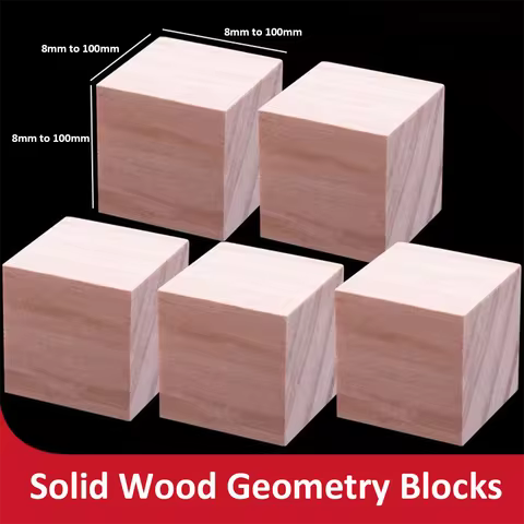 1-1000Pcs 8-100mm Wooden Cube Blocks Math Geometry Set of Natural Wood Solid Squares DIY Accessories