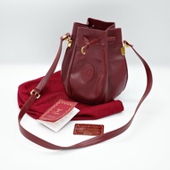 ✨超新 Cartier 卡地亞 酒紅色牛皮 狀況超好 經典 Logo 復古南瓜 水桶包 斜挎包 單肩包