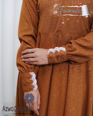 Gamis hermosa embos motif Azwa caramel-Gamis caramel wolfis embos motif kurma azwa-wolfis premium