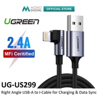 UGREEN US299 RIGHT ANGLE USB-A TO I-CABLE CABLE WITH MFI CERTIFIED FOR CHARGING AND DATA SYNC - 1 ME