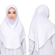 Tudung Sarung Sekolah Getah Putih Nila | Tudung pinless Minim Iron