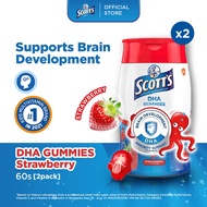 [2 Pack] SCOTTS DHA Fish Oil Omega 3 Gummies Supplement for Children Supports Brain Development Stra