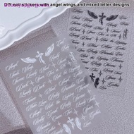Beautyupgorgeous  White Letter Words Nail Stiers Angel Wings Letter Mixed Designs Holographic Y2K Na