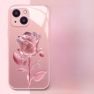 เคสโทรศัพท์กระจก Samsung Apple 16 สำหรับ Samsung A55 สำหรับผู้หญิง 34 ใช้ได้กับ S23FE ดอกกุหลาบชมพู 