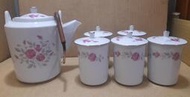 早期大同玫瑰花茶壺茶杯茶具組 -一壺5杯5蓋