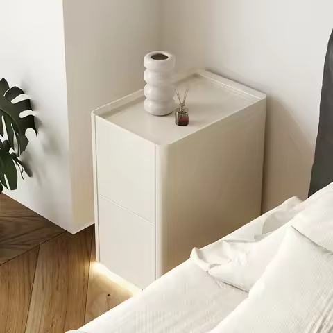 #Modern Minimalist Solid Wood Narrow Nightstand Cream White Paint Baking 25CM 30CM 35CM Small Bedroo