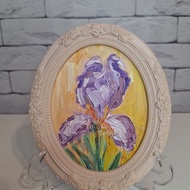 Iris oil painting in Vintage frame Handmade | 鳶尾花油畫