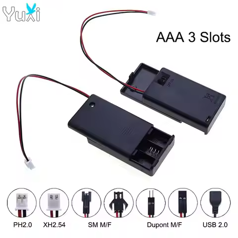 YuXi Battery Storage Box AAA 3 Slots Battery Holder With Terminal Cable PH2.0 XH2.54 SM Dupont USB2.