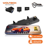 WOLFBOX G900 12'' 4K+2.5K Rearview Dash Cam, GPS, WDR, 170° FOV, Stream Media DVR