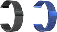 Quick Release Watch Band Compatible With Seiko SSB359 Steel Metal Mesh Replacement Strap, Pack of 2 (Black and Blue)