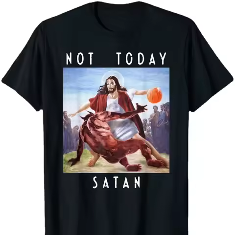 Not Today Satan Jesus Vs Satan Playing Basketball T-Shirt Summer Cotton Short Sleeve O-Neck Mens T S