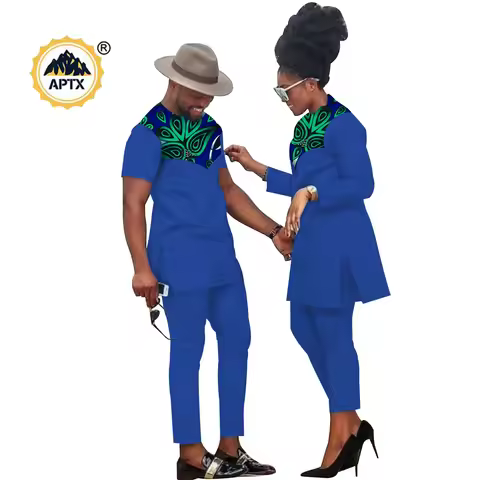 African Clothes for Couples Bazin Riche African Women Ankara Print Clothes Match Men Outfits Handmad