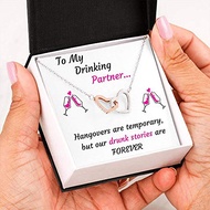 On Cloud Nine Gifts Drinking Partners Interlocking Hearts Necklace with Message Card and Gift Box In