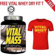 Jakim Halal Mass Gainer Vital Mass 2Kg/4.41Lbs 0G Sugar +Free Vital Whey Dry Fit Tshirt (Red)