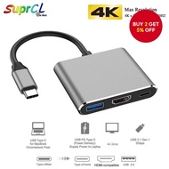 Type C USB Hub 3-in-1 4K HDMI Adapter with USB 3.0 PD 87W Charging and OTG Metal Adapters for PC and