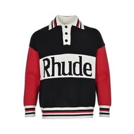 街頭時尚品牌Rhude字母嵌花撞色長袖POLO領針織衫 代購非預購