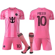 [Ready Stock] 3Pcs Set 25-26 Season Football Jersey Kids Miami Home Pink No. 10 Messi Childrens Foot