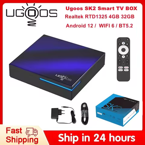 Ugoos SK2 Google TV Box Android 12 Realtek RTD1325 ARM Cortex-A55 4GB 32GB Wifi6 BT5.2 RJ45 100M 4K 