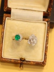 18k哥倫比亞祖母綠伯爵花鑽石開口戒指