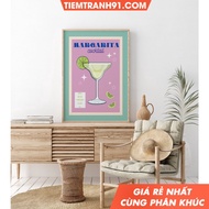 Tranh treo tường Cocktail Illustration Trendy Retro Margarita Cocktail Colorful Boho Wall Art Bar Ar