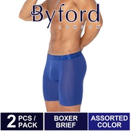 (2 Pcs) Byford Bamboo Spandex Boxer Brief Underwear Assorted Colour - BUB698BB