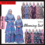 Baju  Kurung BLOOMING SUIT KIDS Dress Muslimah Sedondon Ibu Anak Bercorak Bunga  Kain Kembang Sky Blue Green Nude